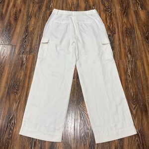 LOFT Womens Size 8 Off‎ White Linen Blend Cargo Wide Leg High Rise Pants 31 X 30
